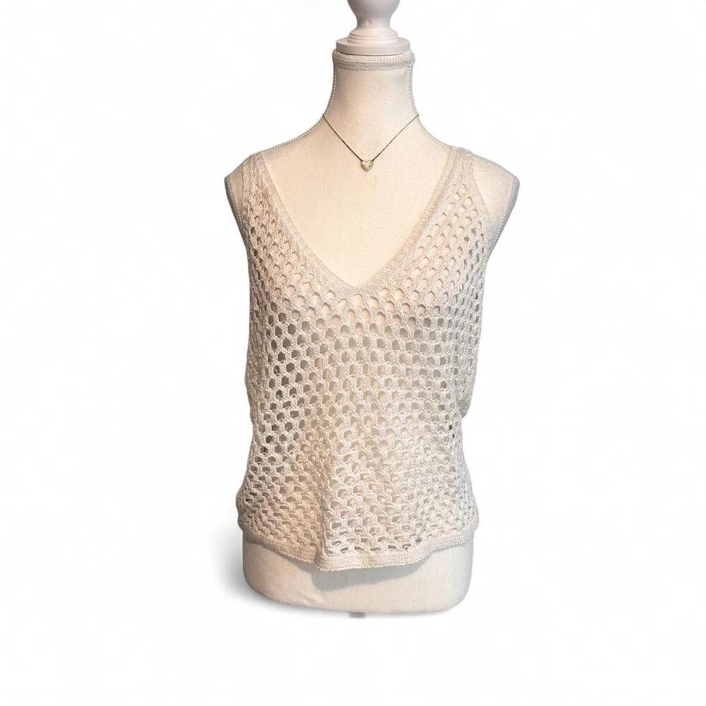 Zara White Layering Cut Out Crotchet Cotton V Neckline Top Low V Back Size S
